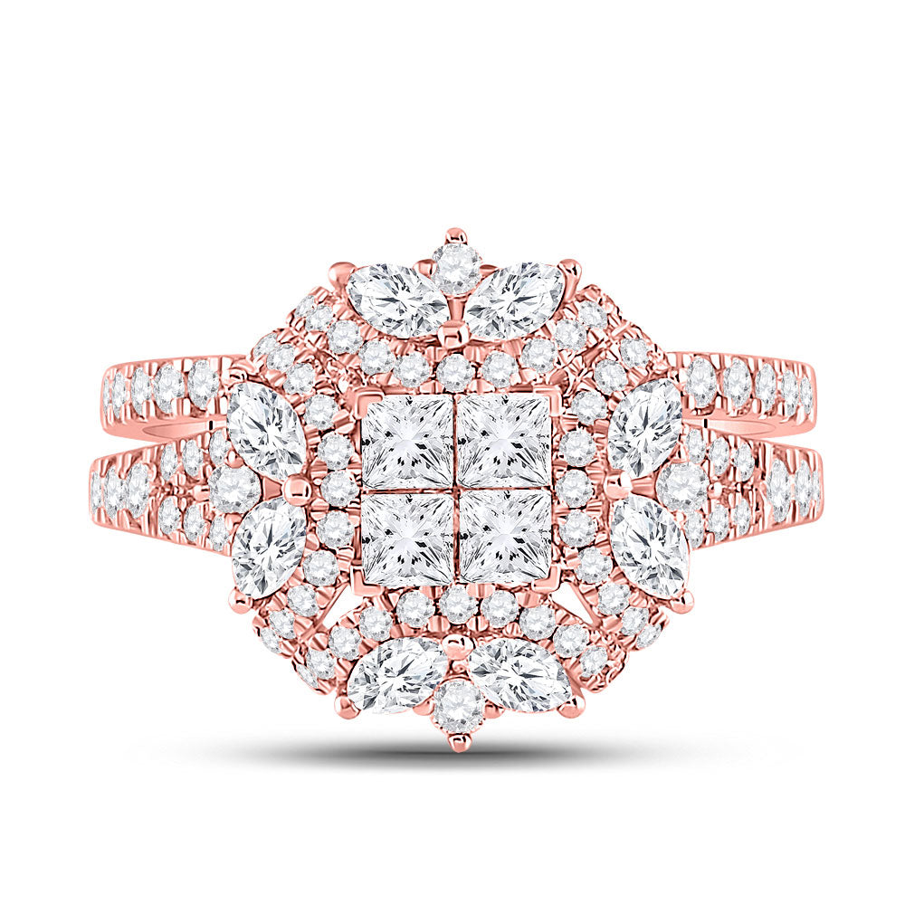 14K Rose Gold Princess Marquise Diamond Bridal Wedding Ring Band Set 1-3/4 Cttw, Womens Size: 5-10