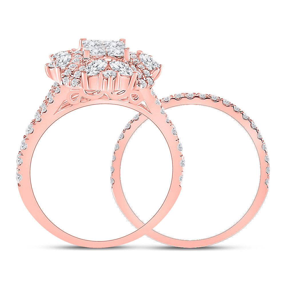 14K Rose Gold Princess Marquise Diamond Bridal Wedding Ring Band Set 1-3/4 Cttw, Womens Size: 5-10