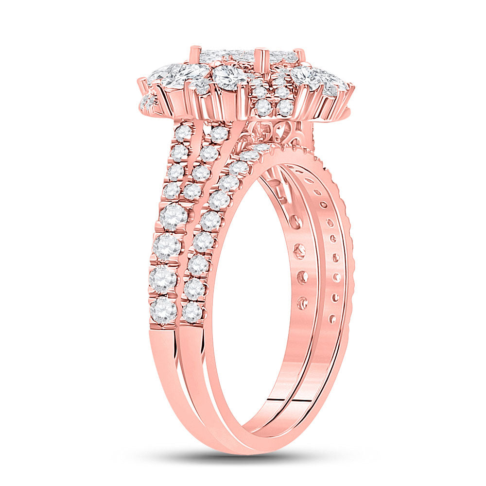 14K Rose Gold Princess Marquise Diamond Bridal Wedding Ring Band Set 1-3/4 Cttw, Womens Size: 5-10