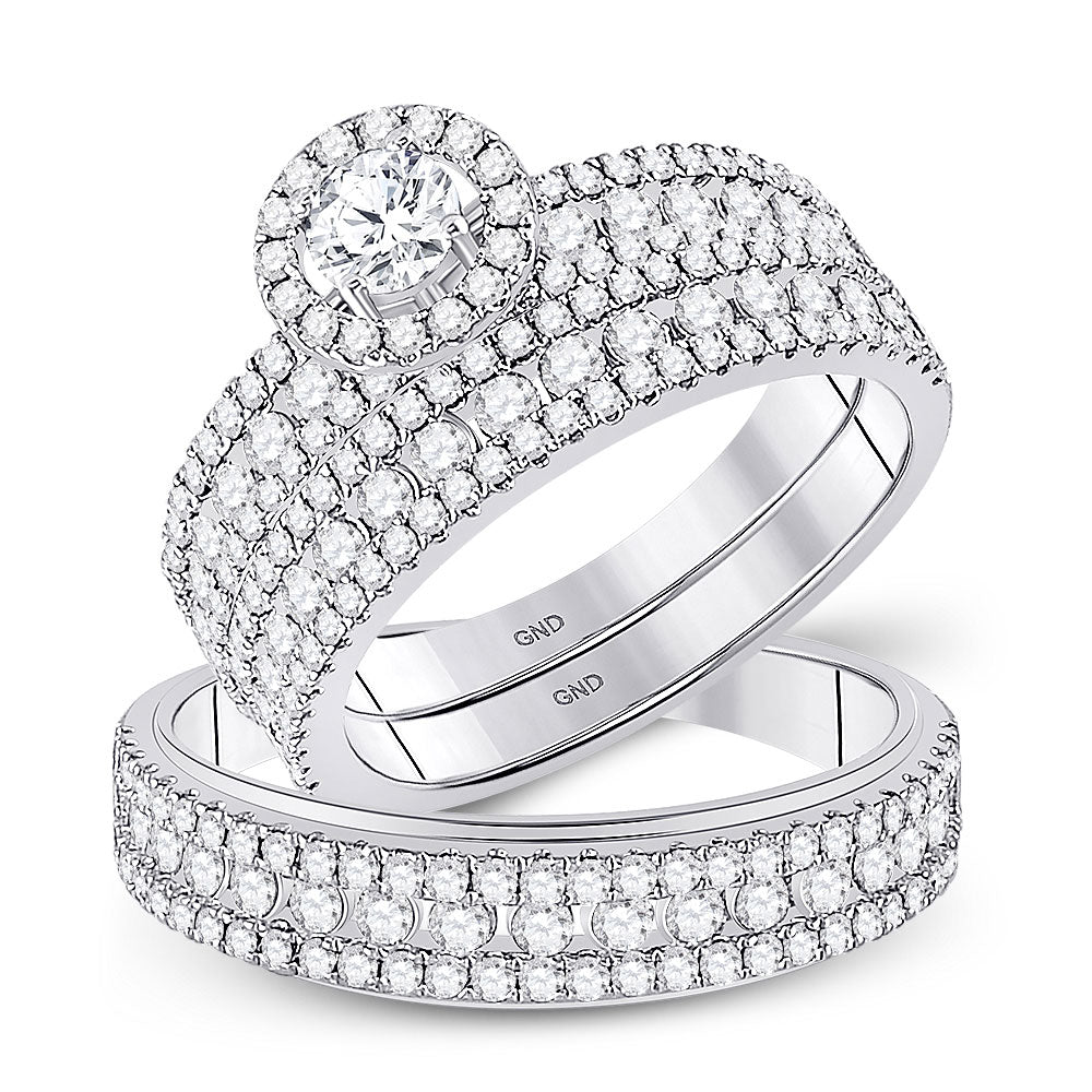 14K White Gold His Hers Round Diamond Solitaire Matching Wedding Set 2 Cttw, Womens Size: 5-10, Mens Size: 7-13