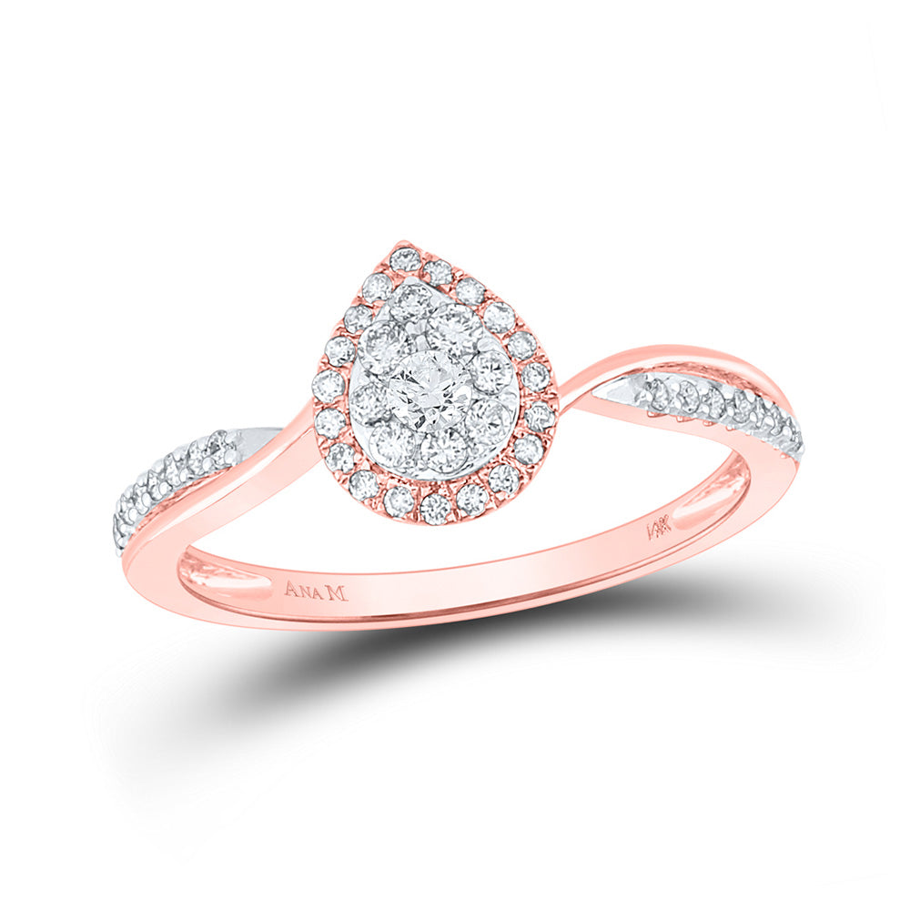 14K Rose Gold Womens Round Diamond Teardrop Cluster Ring 1/3 Cttw, Womens Size: 5-10