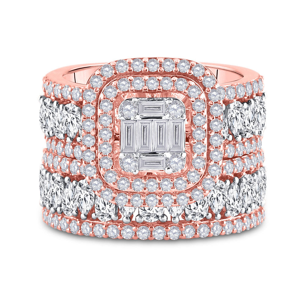 14K Rose Gold Baguette Diamond Square Bridal Wedding Ring Band Set 3-1/2 Cttw, Womens Size: 5-10