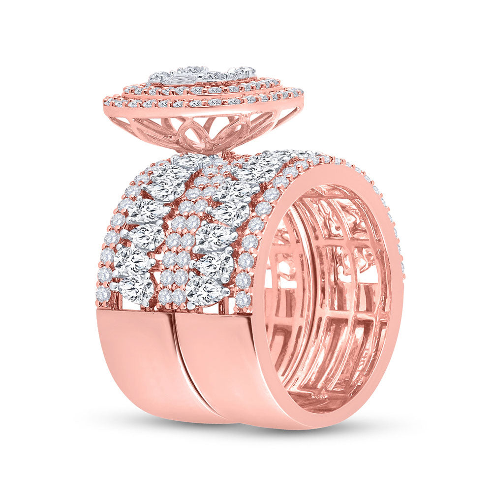 14K Rose Gold Baguette Diamond Square Bridal Wedding Ring Band Set 3-1/2 Cttw, Womens Size: 5-10