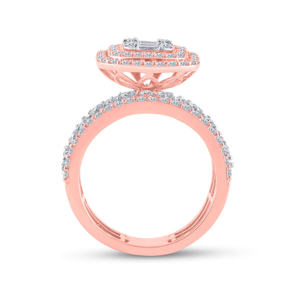 14K Rose Gold Baguette Diamond Square Bridal Wedding Ring Band Set 3-1/2 Cttw, Womens Size: 5-10