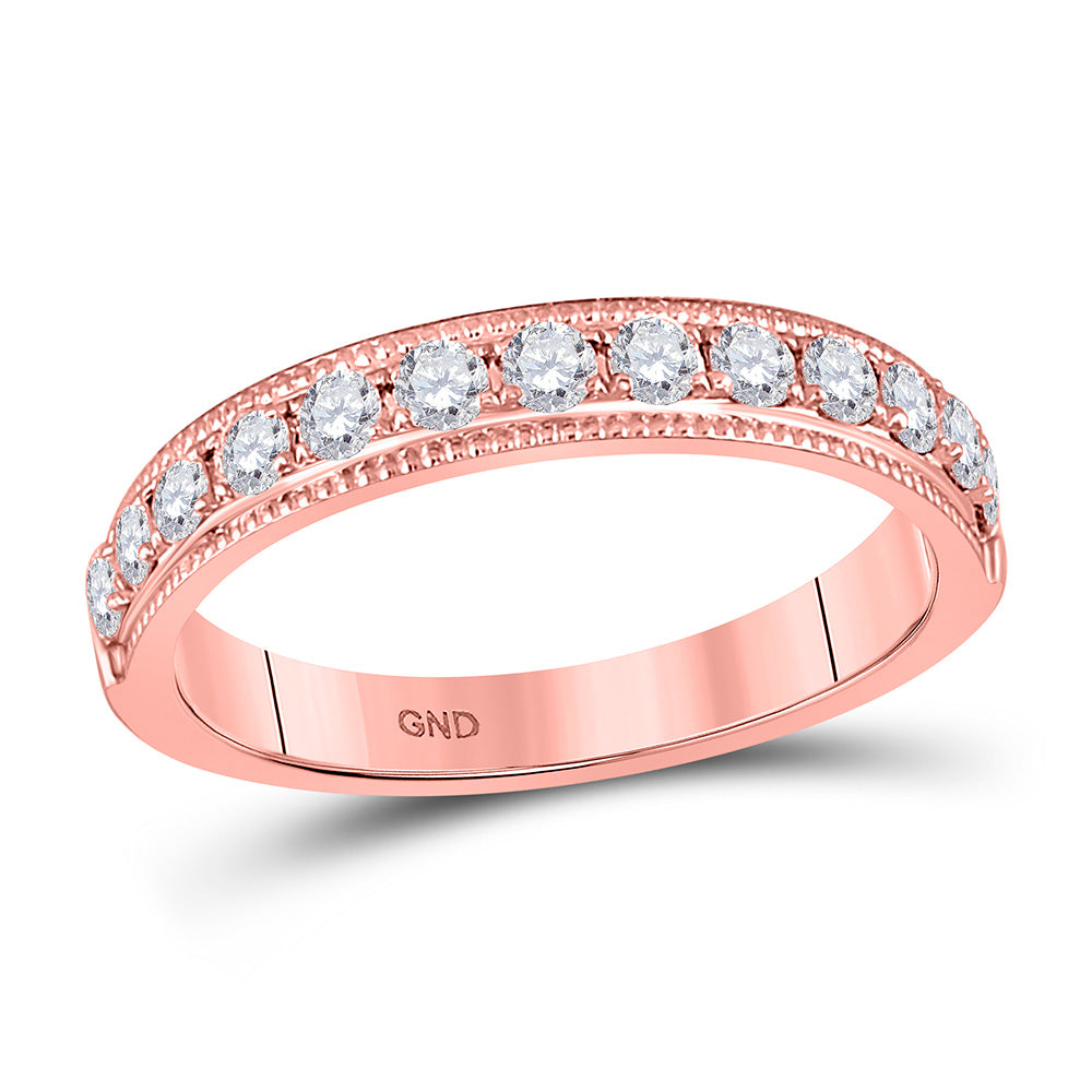 14K Rose Gold Womens Round Diamond Wedding Band 1/2 Cttw, Womens Size: 5-10