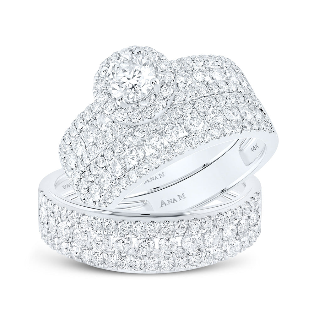 14K White Gold His Hers Round Diamond Solitaire Matching Wedding Set 3 Cttw, Womens Size: 5-10, Mens Size: 7-13