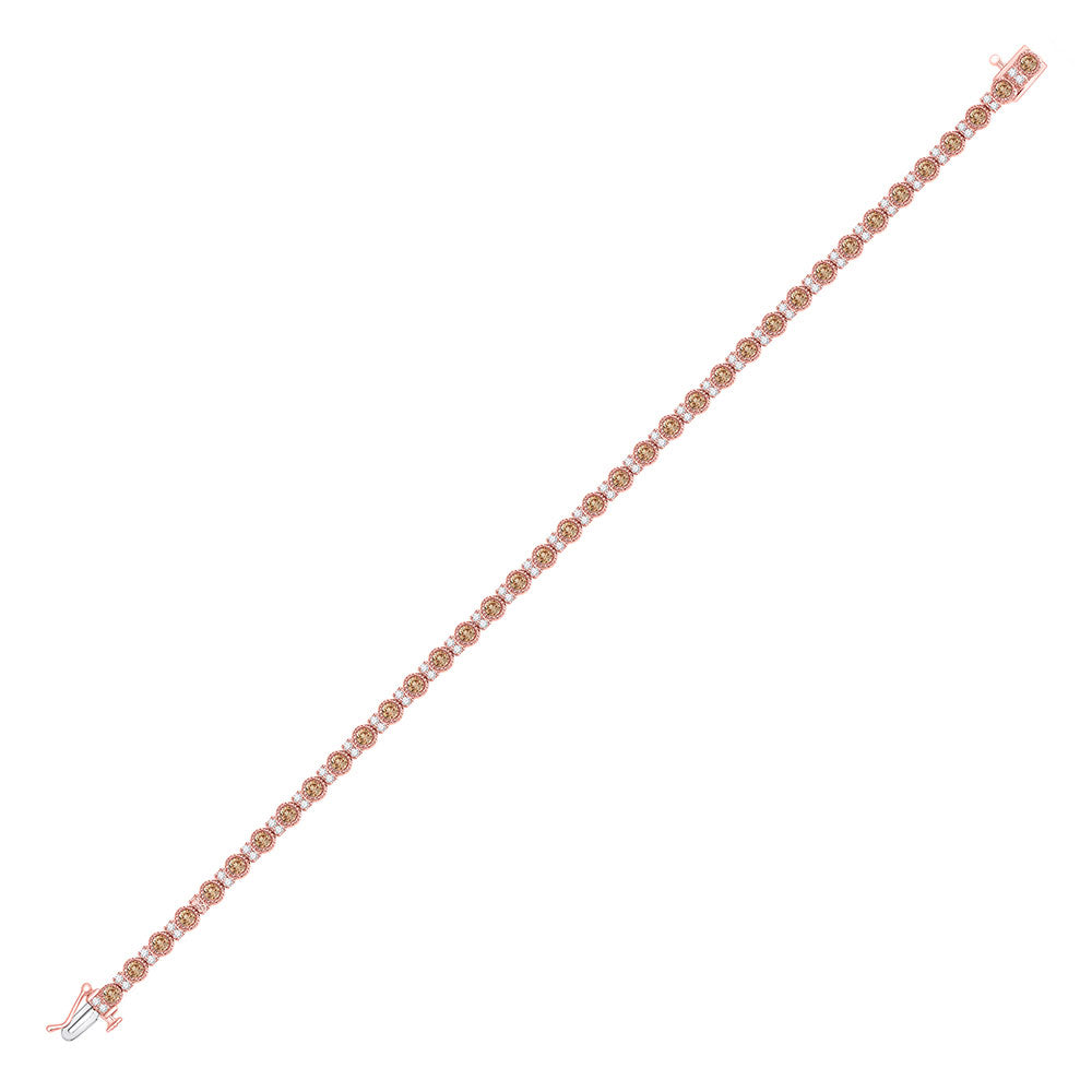 14K Rose Gold Womens Round Brown Diamond Single Row Tennis Bracelet 2 Cttw
