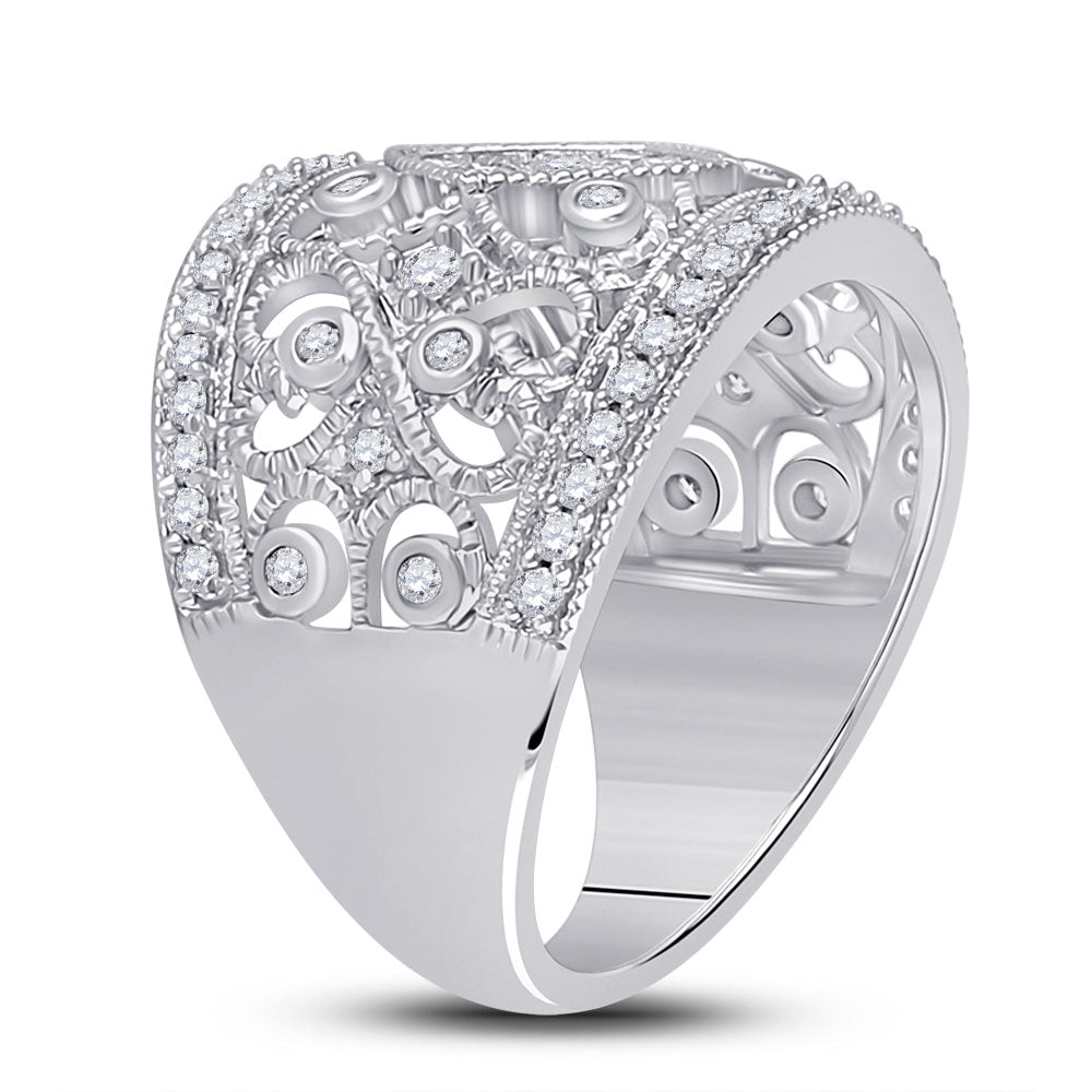 14K White Gold Womens Round Diamond Filigree Fashion Ring 3/4 Cttw, Womens Size: 5-10