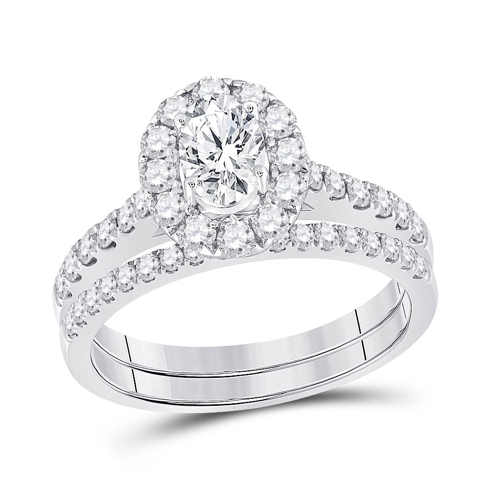 14K White Gold Oval Diamond Bridal Wedding Ring Band Set 1-3/8 Cttw, Womens Size: 5-10