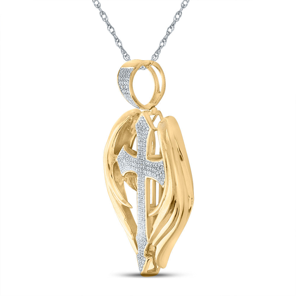 10K Yellow Gold Mens Round Diamond Wings Cross Charm Pendant 1/2 Cttw, Length: 2 In, Width: 1.25 In