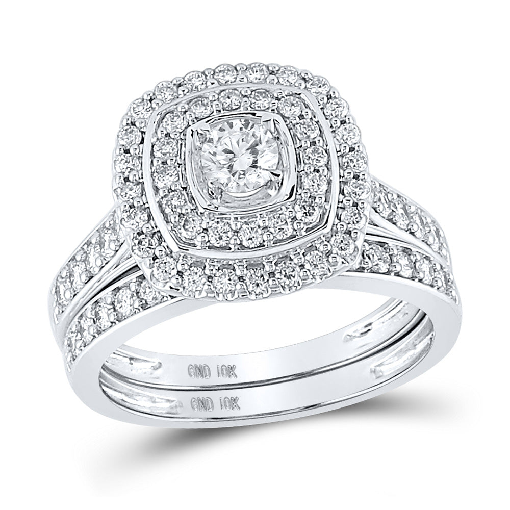 10K White Gold Round Diamond Bridal Wedding Ring Band Set 1 Cttw, Womens Size: 5-10