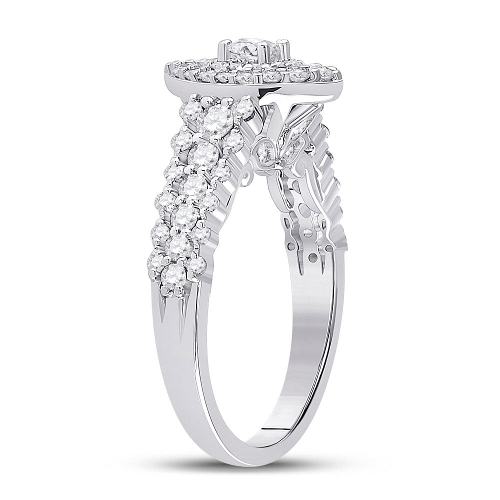 14K White Gold Round Diamond Halo Bridal Wedding Engagement Ring 1-1/5 Cttw, Womens Size: 5-10