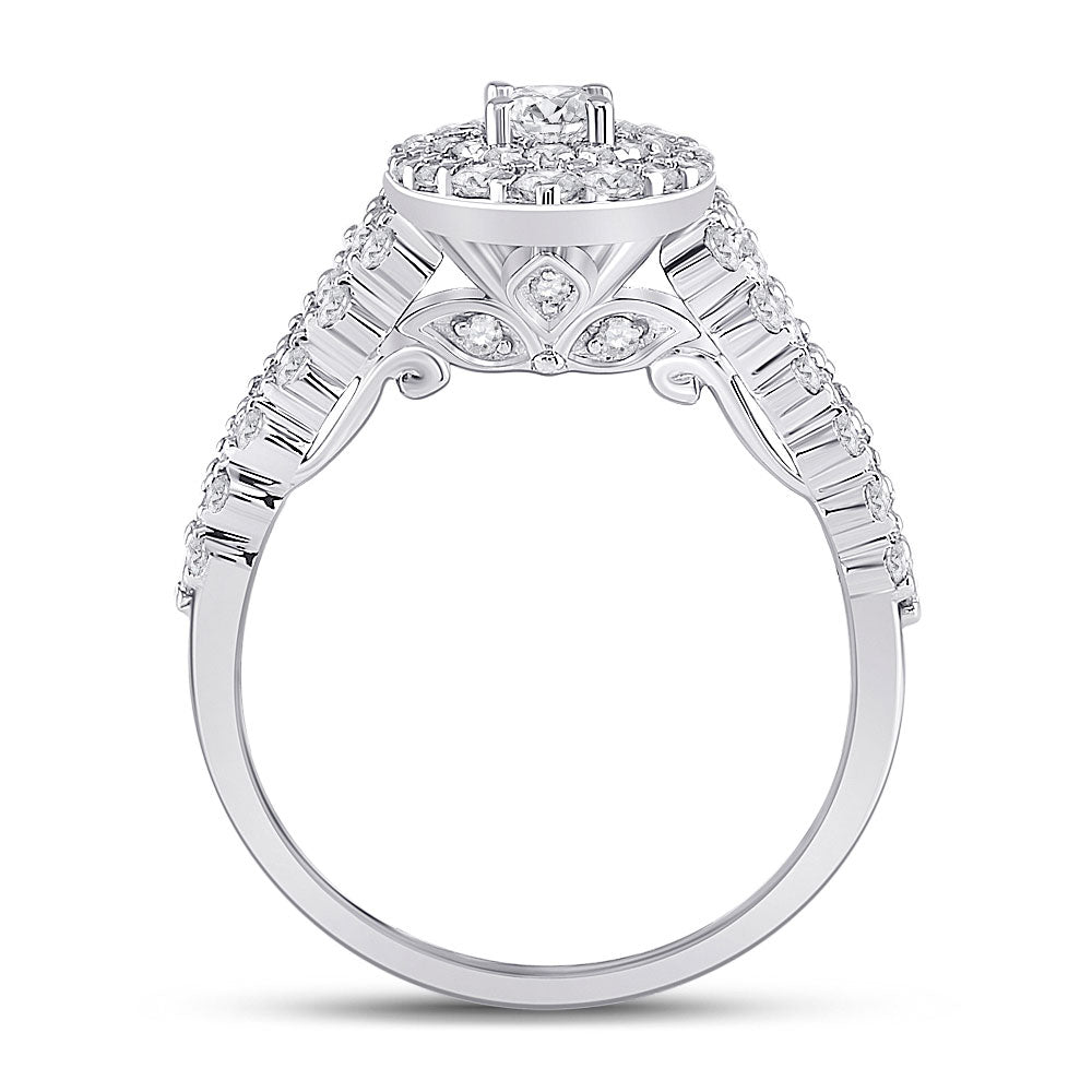 14K White Gold Round Diamond Halo Bridal Wedding Engagement Ring 1-1/5 Cttw, Womens Size: 5-10