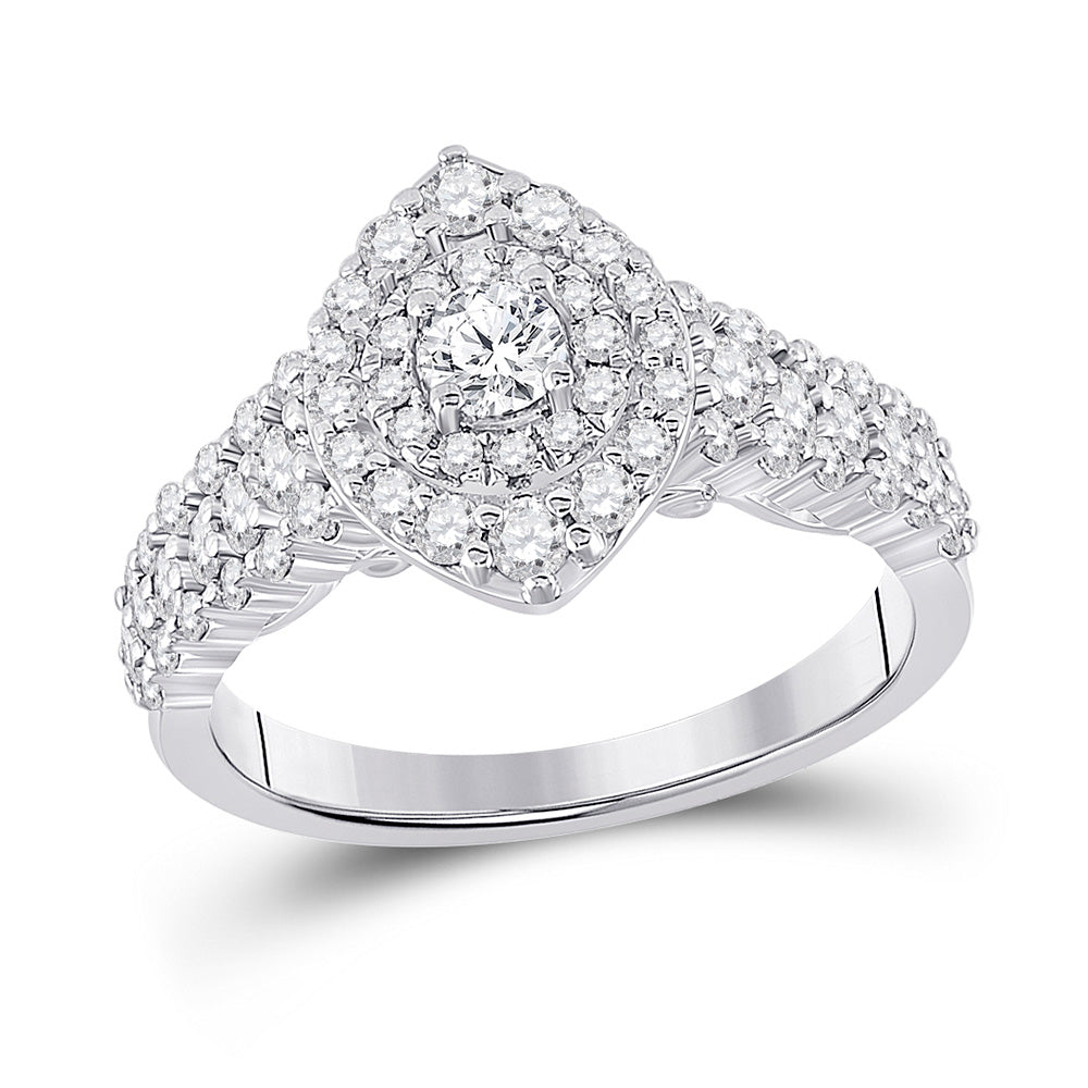 14K White Gold Round Diamond Halo Bridal Wedding Engagement Ring 1-1/5 Cttw, Womens Size: 5-10