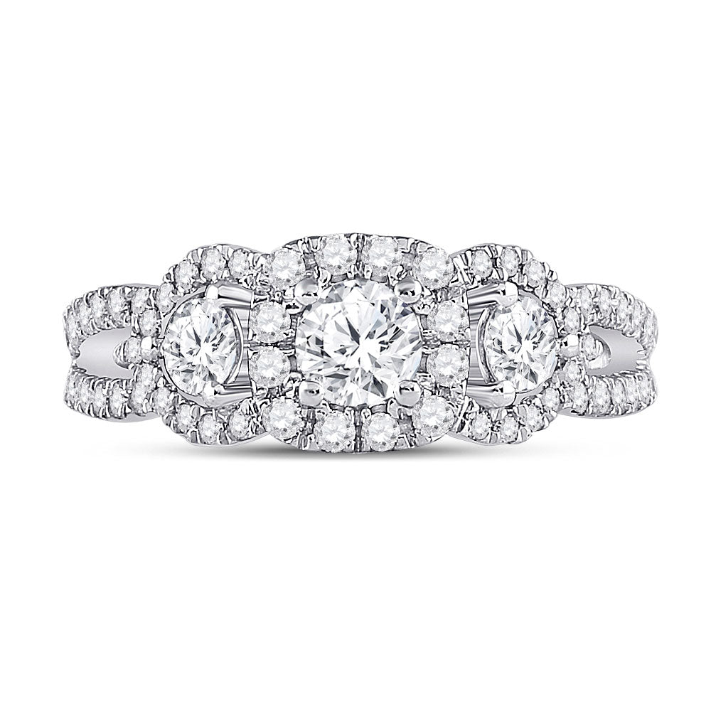14K White Gold Round Diamond 3-stone Bridal Wedding Engagement Ring 1-1/4 Cttw, Womens Size: 5-10