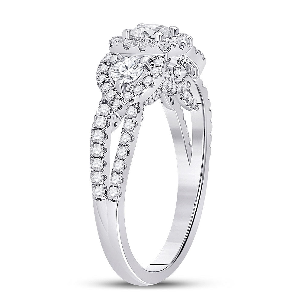 14K White Gold Round Diamond 3-stone Bridal Wedding Engagement Ring 1-1/4 Cttw, Womens Size: 5-10