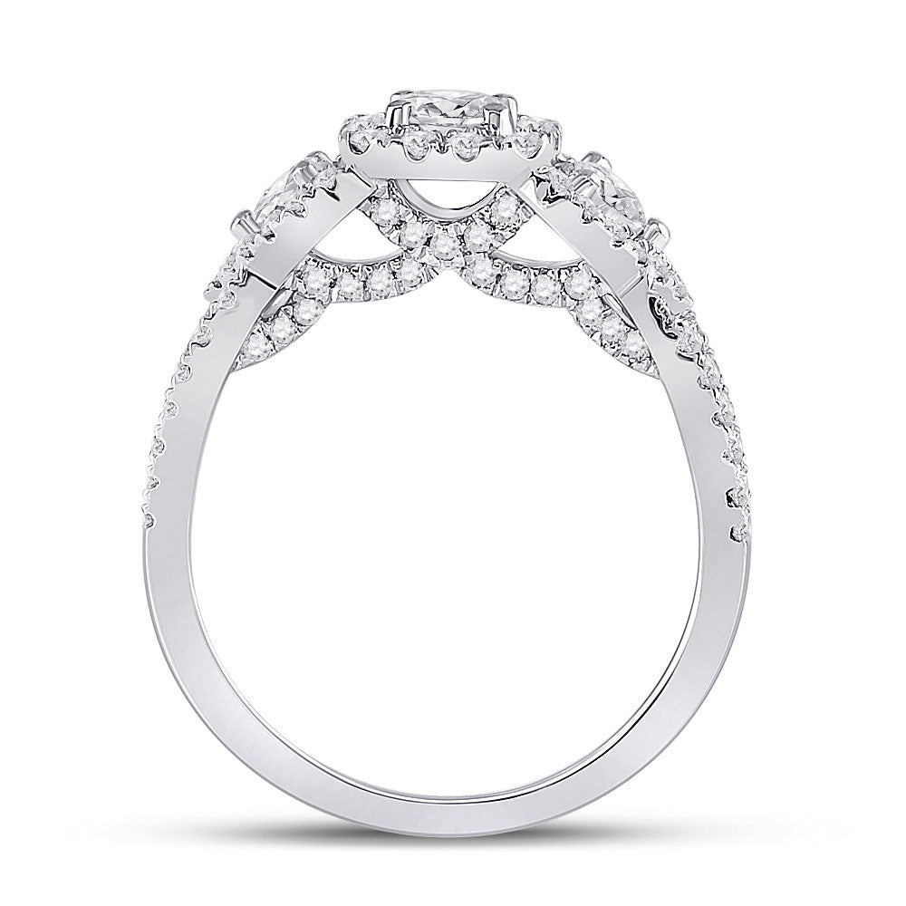 14K White Gold Round Diamond 3-stone Bridal Wedding Engagement Ring 1-1/4 Cttw, Womens Size: 5-10