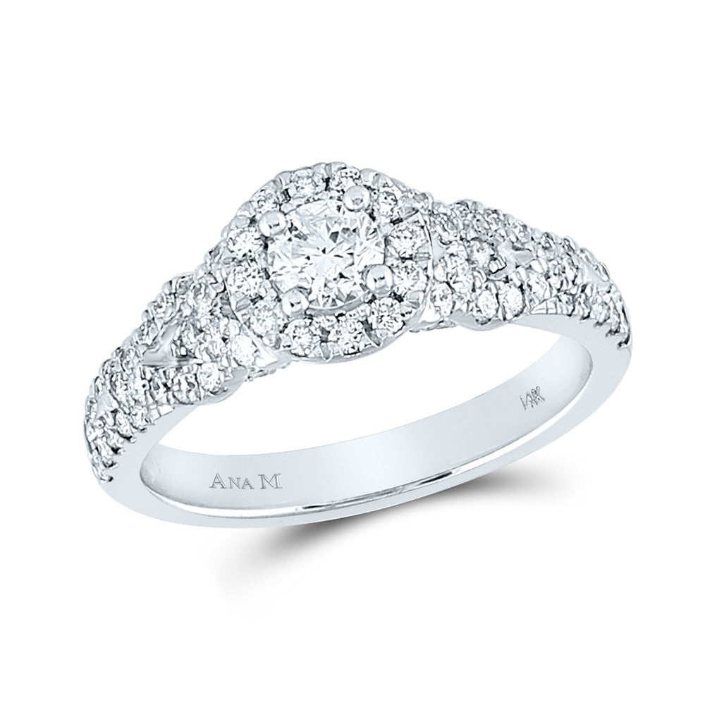 14K White Gold Round Diamond Halo Bridal Wedding Engagement Ring 1 Cttw, Womens Size: 5-10