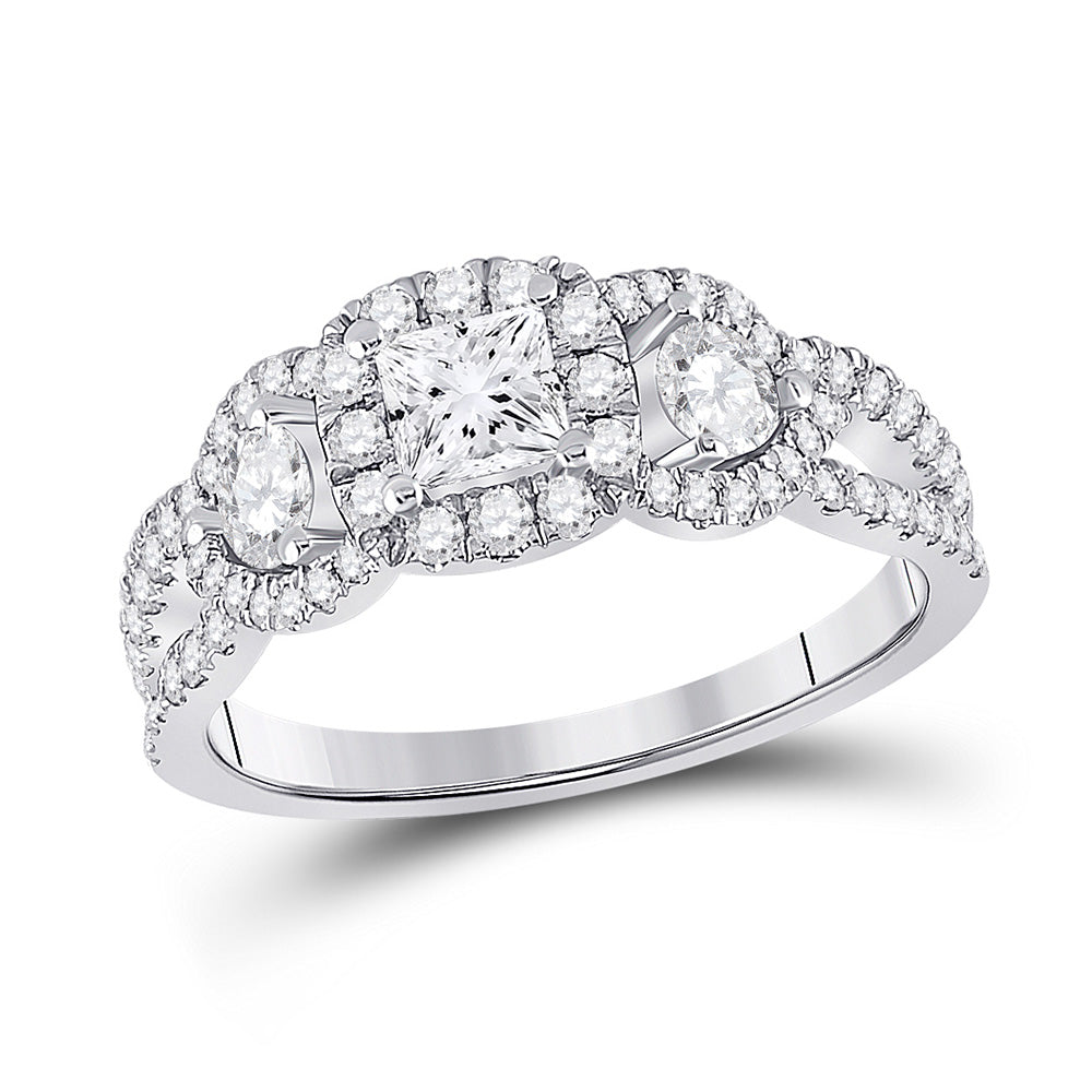 14K White Gold Princess Diamond 3-stone Bridal Wedding Engagement Ring 1-1/3 Cttw, Womens Size: 5-10