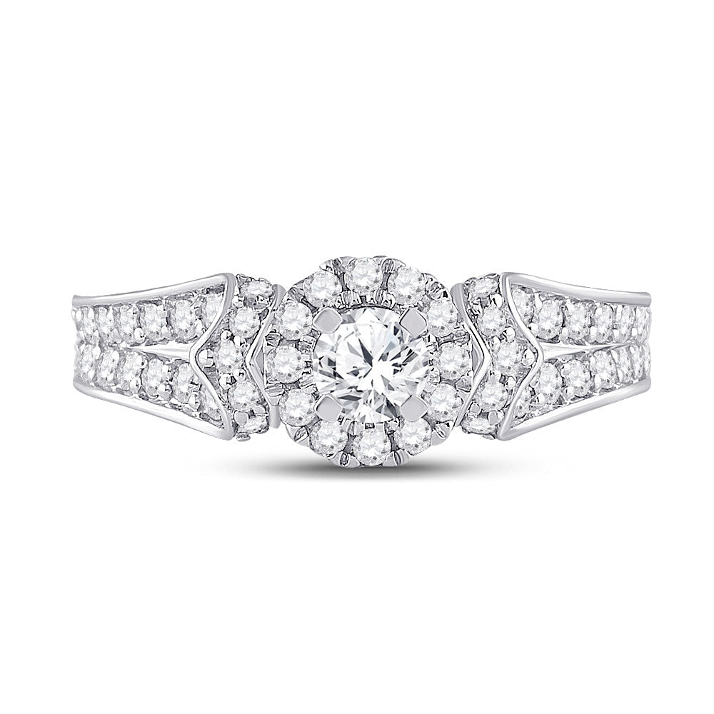 14K White Gold Round Diamond Halo Bridal Wedding Engagement Ring 1-1/5 Cttw, Womens Size: 5-10