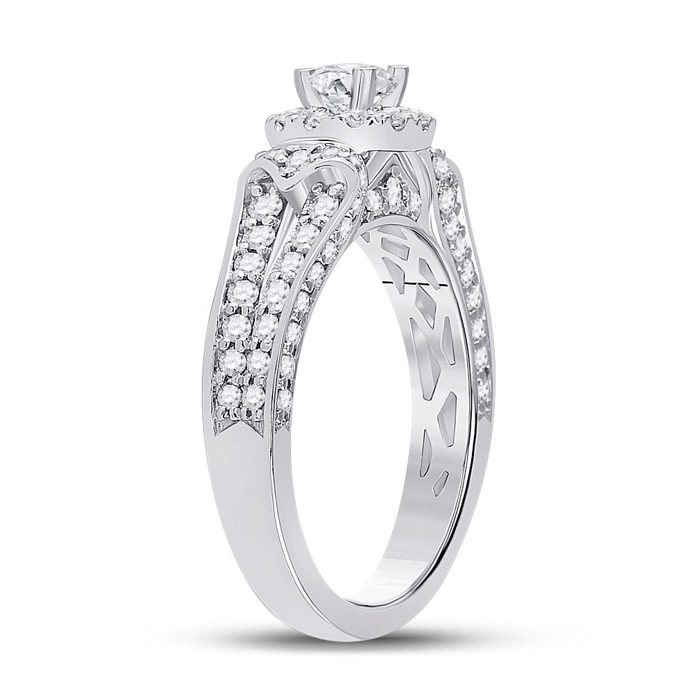 14K White Gold Round Diamond Halo Bridal Wedding Engagement Ring 1-1/5 Cttw, Womens Size: 5-10