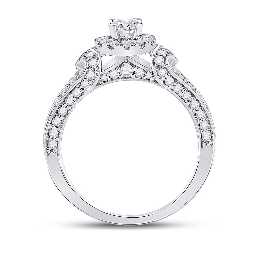 14K White Gold Round Diamond Halo Bridal Wedding Engagement Ring 1-1/5 Cttw, Womens Size: 5-10
