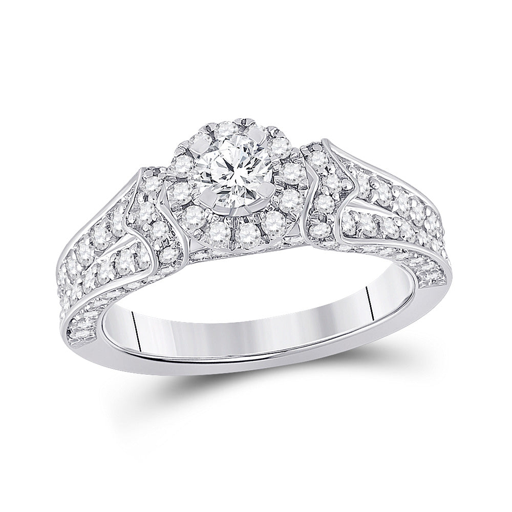14K White Gold Round Diamond Halo Bridal Wedding Engagement Ring 1-1/5 Cttw, Womens Size: 5-10