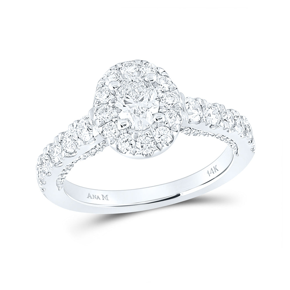 14K White Gold Oval Diamond Halo Bridal Wedding Engagement Ring 1-1/2 Cttw, Womens Size: 5-10