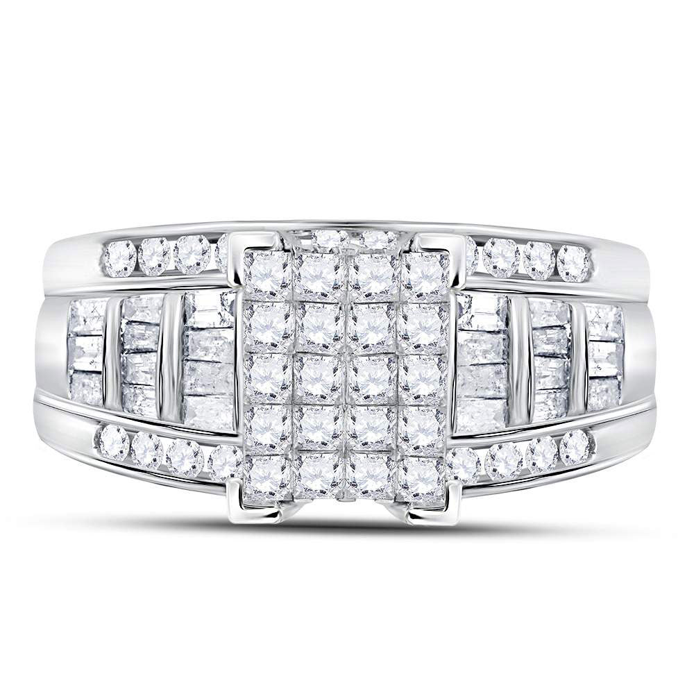 14K White Gold Princess Diamond Cluster Bridal Wedding Engagement Ring 1 Cttw, Womens Size: 5-10