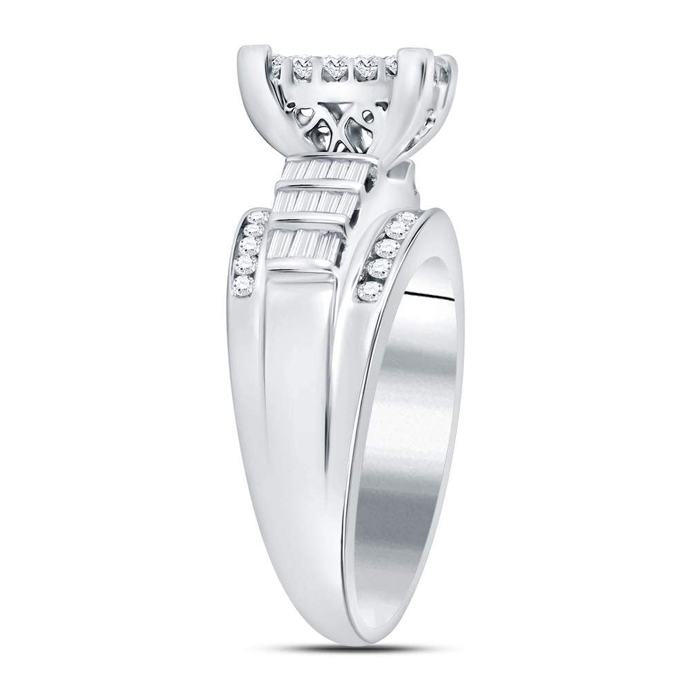 14K White Gold Princess Diamond Cluster Bridal Wedding Engagement Ring 1 Cttw, Womens Size: 5-10