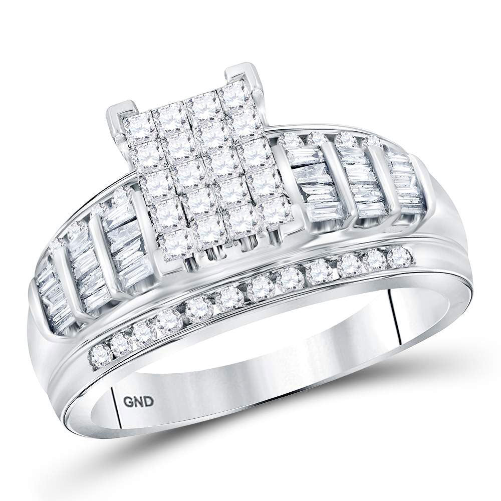 14K White Gold Princess Diamond Cluster Bridal Wedding Engagement Ring 1 Cttw, Womens Size: 5-10