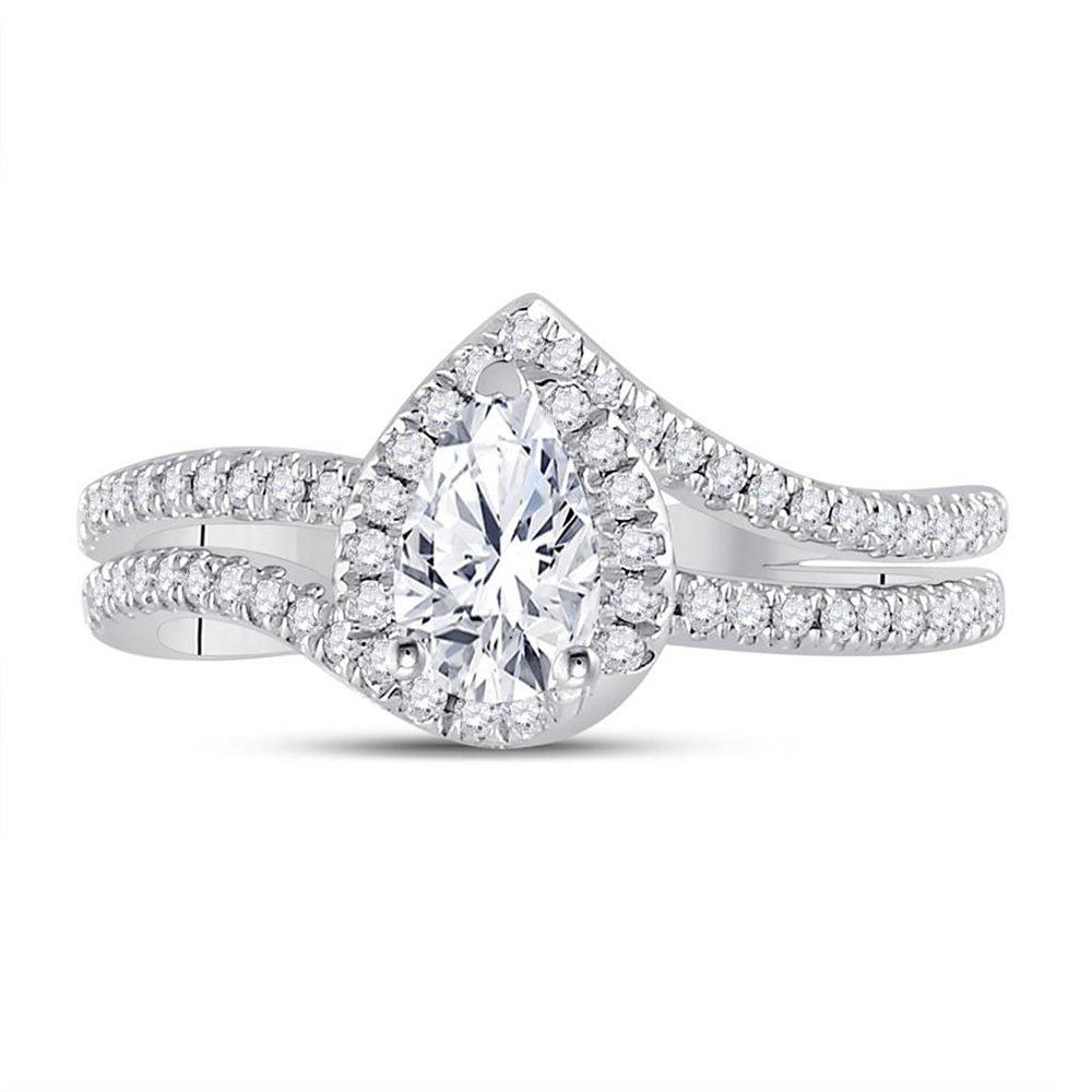 14K White Gold Pear Diamond Halo Bridal Wedding Engagement Ring 1 Cttw, Womens Size: 5-10