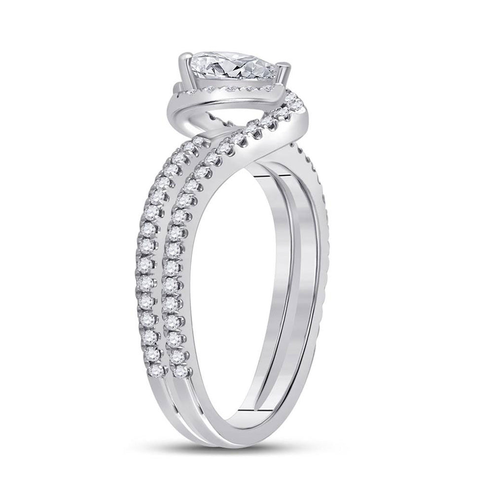 14K White Gold Pear Diamond Halo Bridal Wedding Engagement Ring 1 Cttw, Womens Size: 5-10