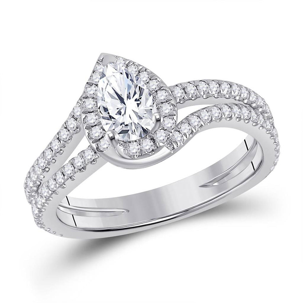 14K White Gold Pear Diamond Halo Bridal Wedding Engagement Ring 1 Cttw, Womens Size: 5-10