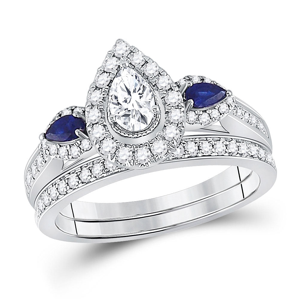 14K White Gold Pear Diamond Bridal Wedding Ring Band Set 7/8 Cttw, Womens Size: 5-10