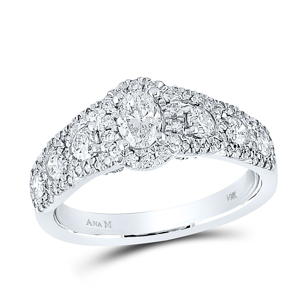 14K White Gold Oval Diamond Halo Bridal Wedding Engagement Ring 1-1/5 Cttw, Womens Size: 5-10