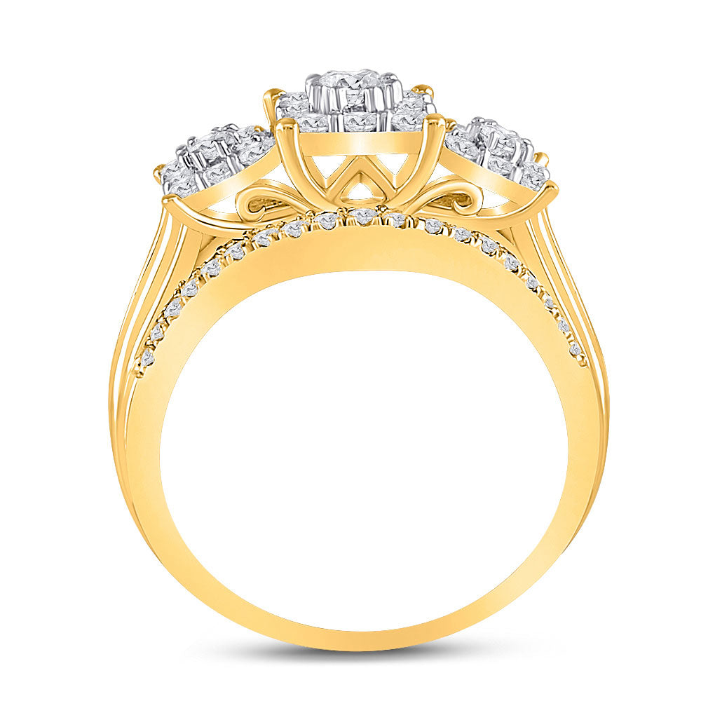 10K Yellow Or White Gold Womens Round Diamond Cluster 3-stone Ring 1 Cttw, Womens Size: 5-10