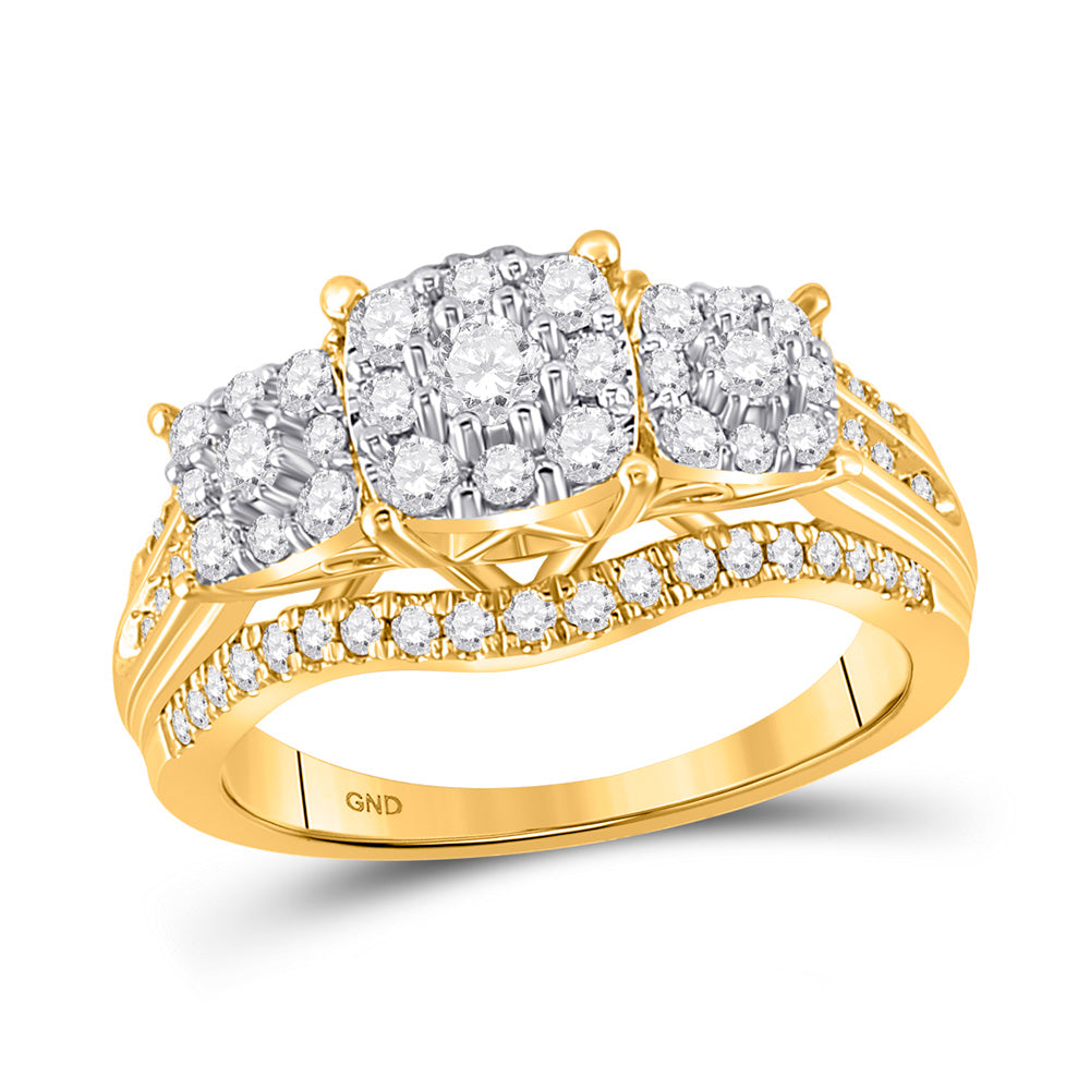 10K Yellow Or White Gold Womens Round Diamond Cluster 3-stone Ring 1 Cttw, Womens Size: 5-10