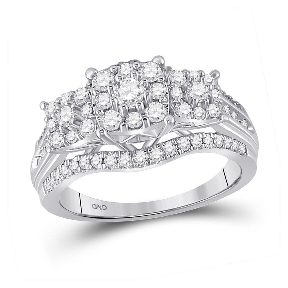 10K Yellow Or White Gold Womens Round Diamond Cluster 3-stone Ring 1 Cttw, Womens Size: 5-10