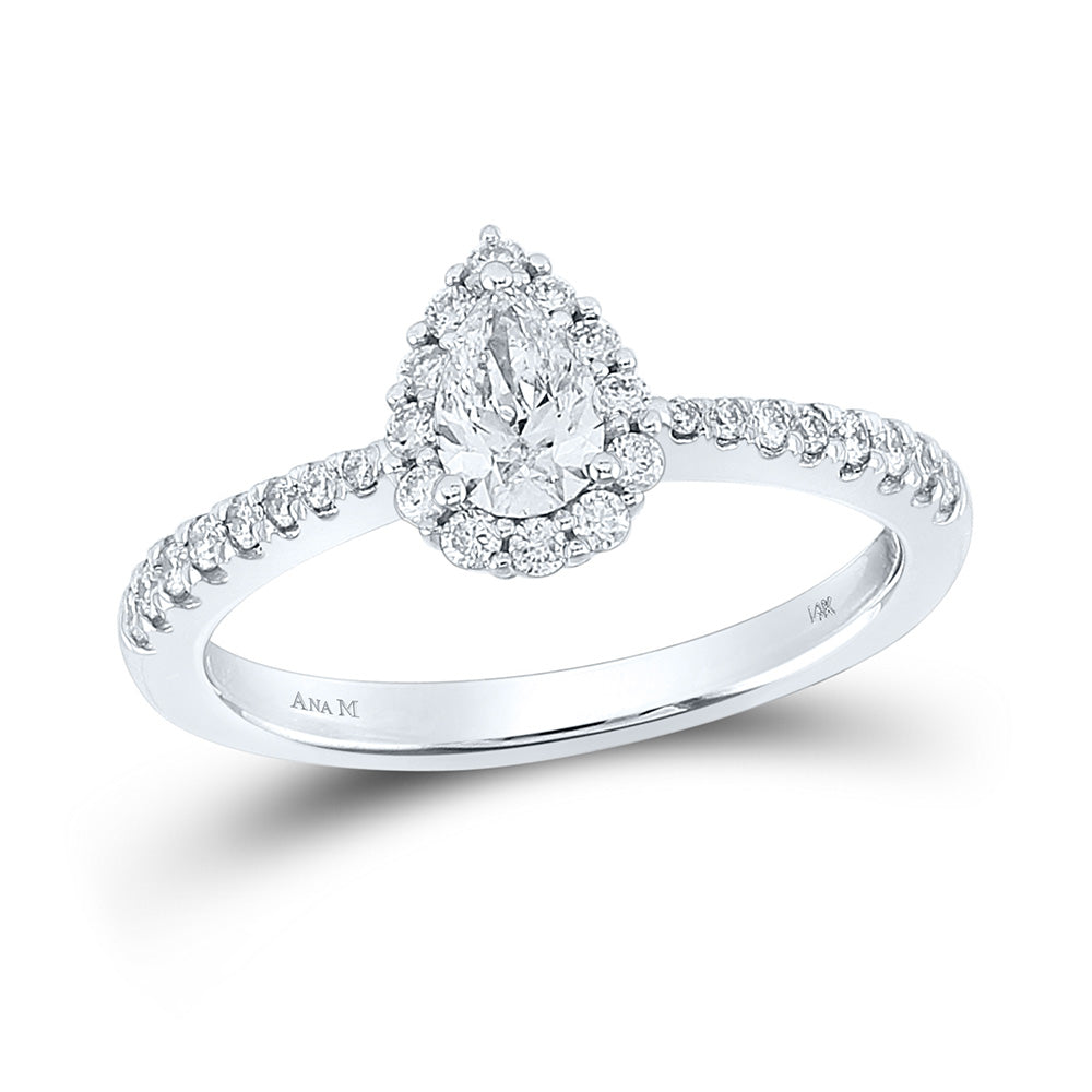 14K White Gold Pear Diamond Halo Bridal Wedding Engagement Ring 3/4 Cttw, Womens Size: 5-10
