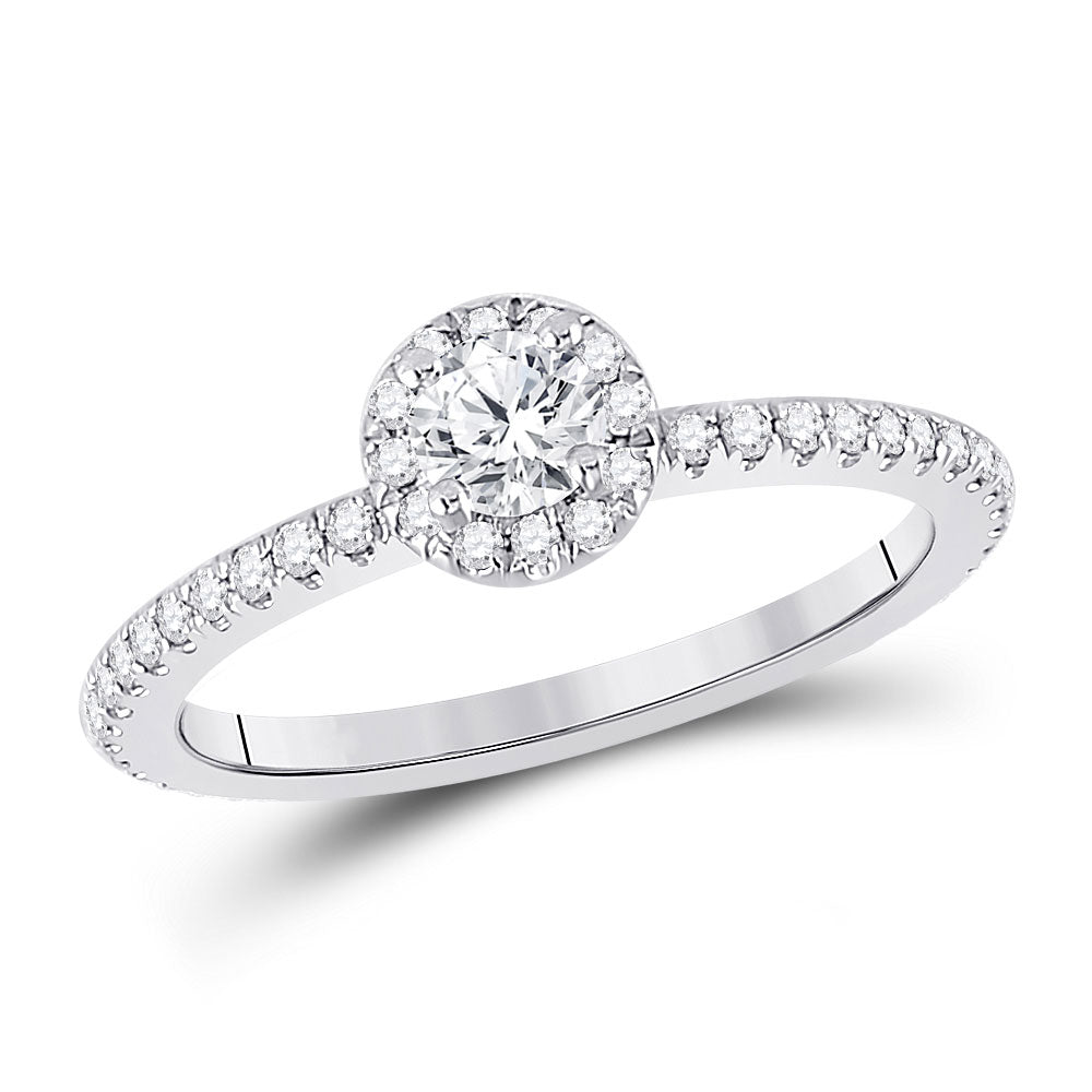 14K White Gold Round Diamond Halo Bridal Wedding Engagement Ring 5/8 Cttw, Womens Size: 5-10