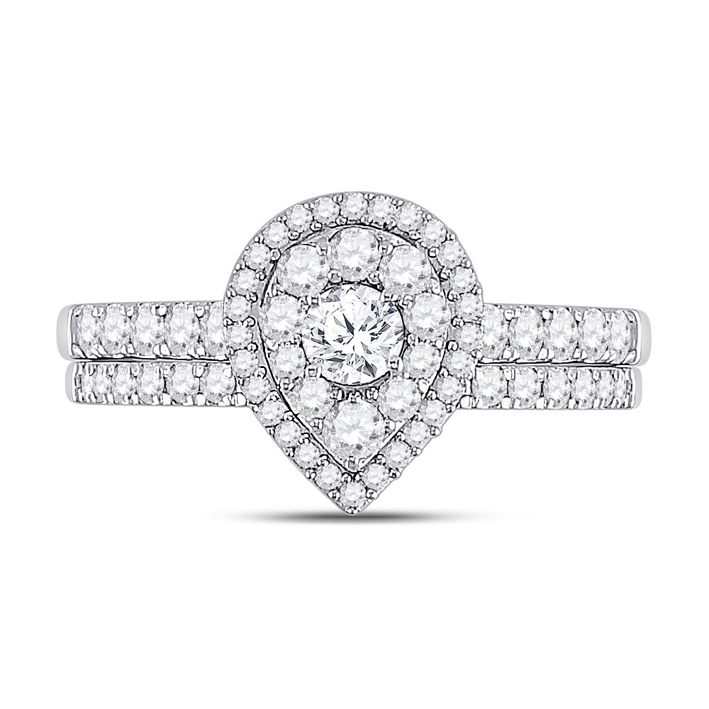 14K White Gold Round Diamond Bridal Wedding Ring Band Set 3/4 Cttw, Womens Size: 5-10