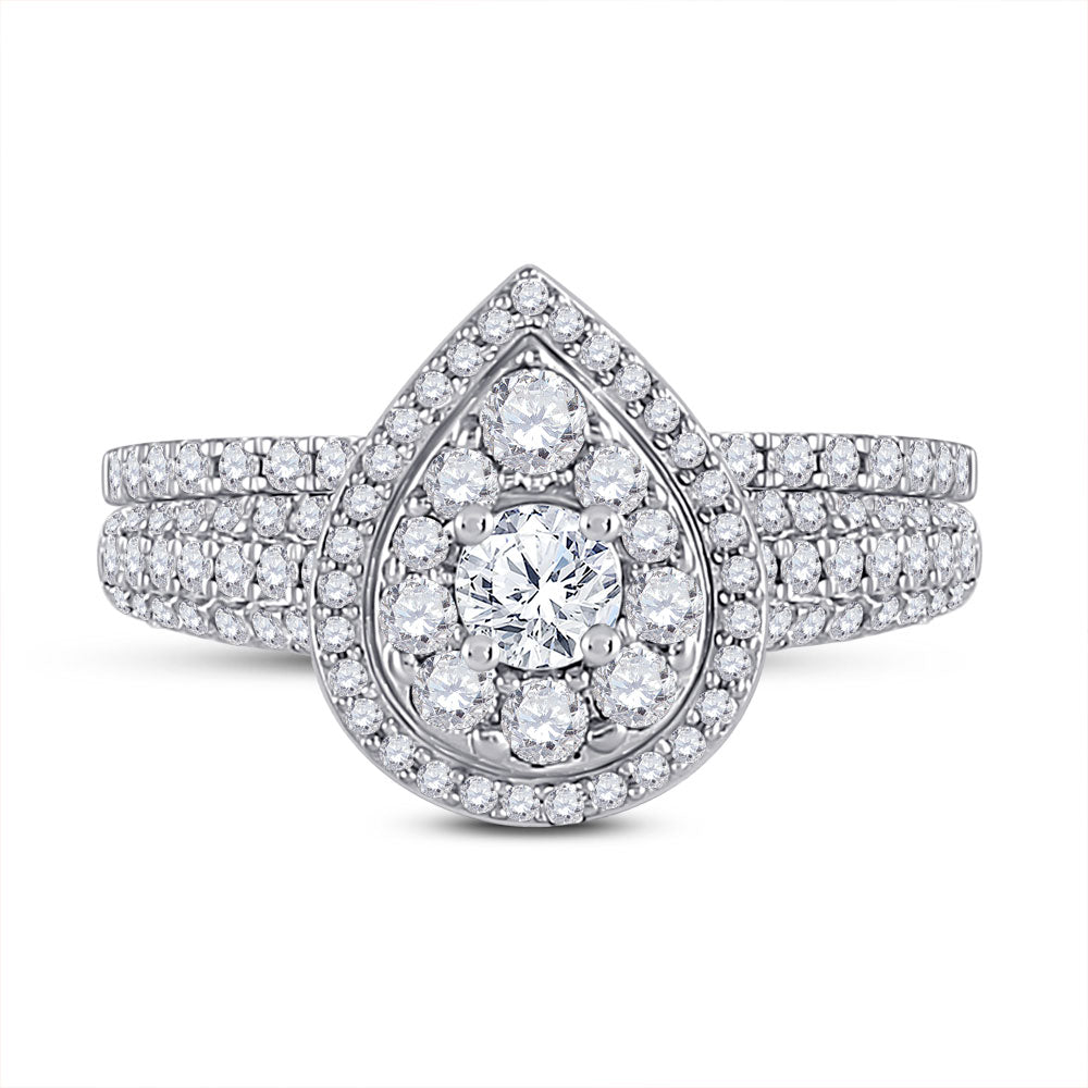 14K White Gold Round Diamond Bridal Wedding Ring Band Set 1 Cttw, Womens Size: 5-10