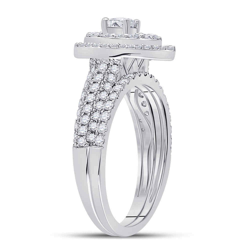 14K White Gold Round Diamond Bridal Wedding Ring Band Set 1 Cttw, Womens Size: 5-10