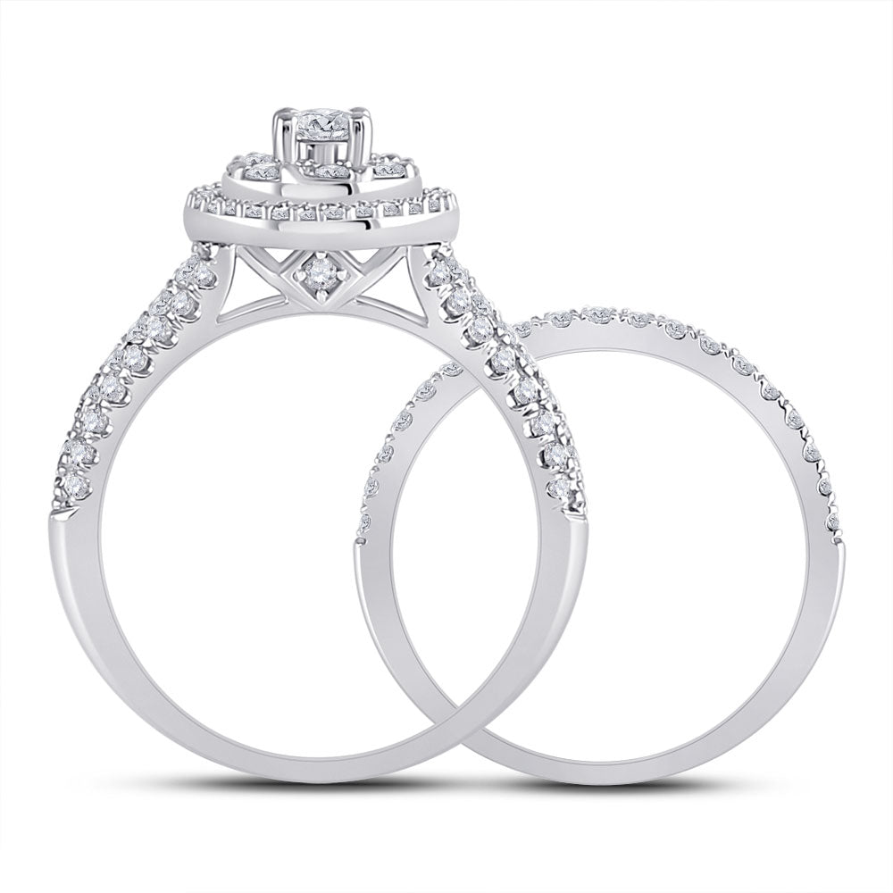 14K White Gold Round Diamond Bridal Wedding Ring Band Set 1 Cttw, Womens Size: 5-10