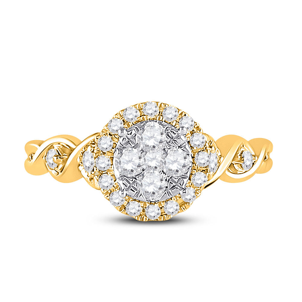 10K Yellow Gold Womens Round Diamond Cluster Halo Ring 1/2 Cttw, Womens Size: 5-10