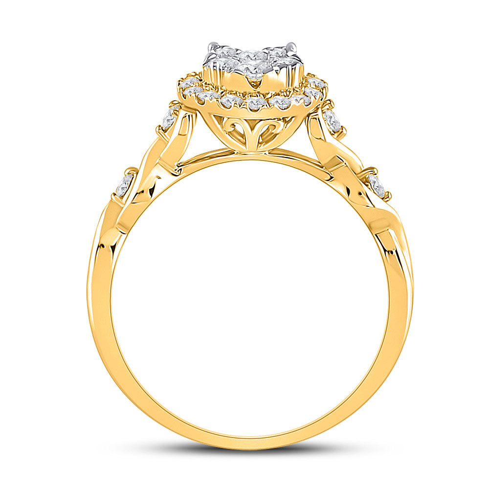 10K Yellow Gold Womens Round Diamond Cluster Halo Ring 1/2 Cttw, Womens Size: 5-10