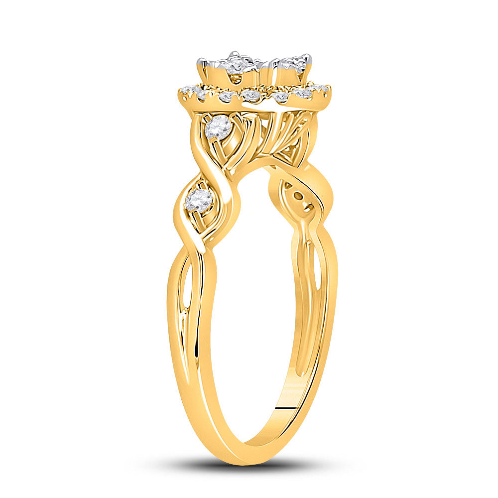 10K Yellow Gold Womens Round Diamond Cluster Halo Ring 1/2 Cttw, Womens Size: 5-10
