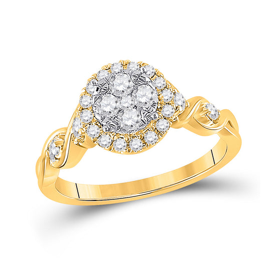 10K Yellow Gold Womens Round Diamond Cluster Halo Ring 1/2 Cttw, Womens Size: 5-10