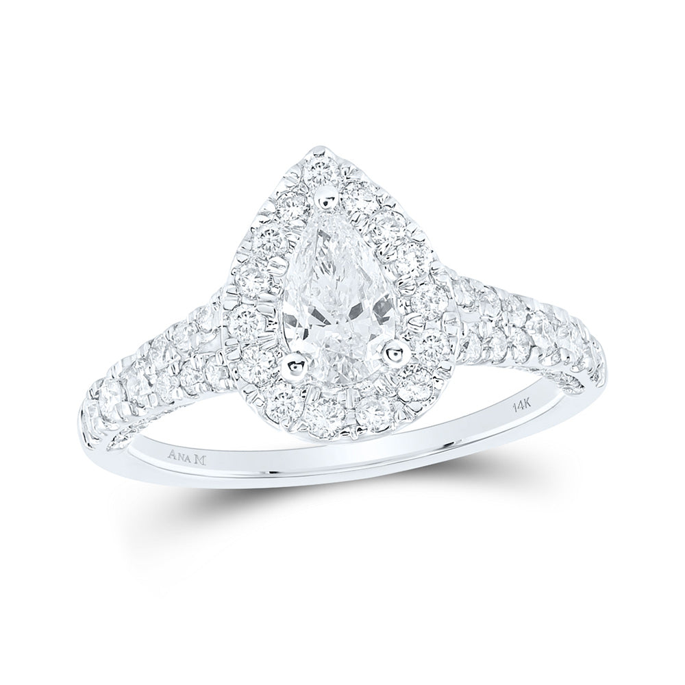 14K White Gold Pear Diamond Halo Bridal Wedding Engagement Ring 1-1/4 Cttw, Womens Size: 5-10